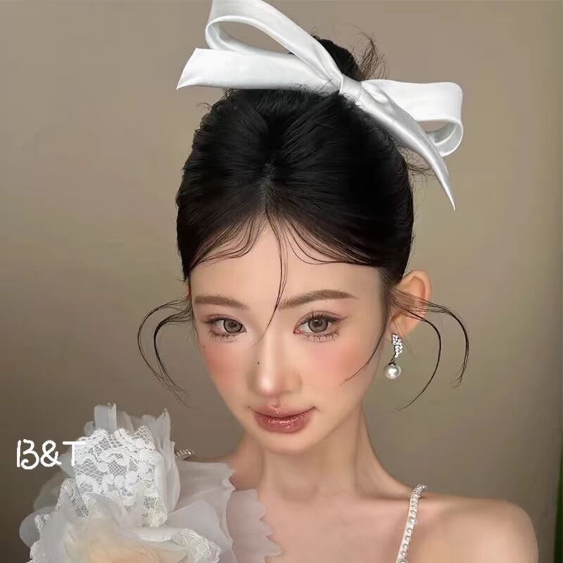 立体白色缎面蝴蝶结发夹发饰新娘结婚礼服头饰简约气质头饰|undefined