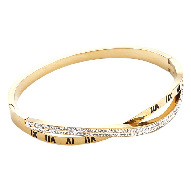 Estilo americano europeo y americano Cruz romana titanio acero pulsera hueco mujer carta hebilla pulsera oro estrellado pulsera