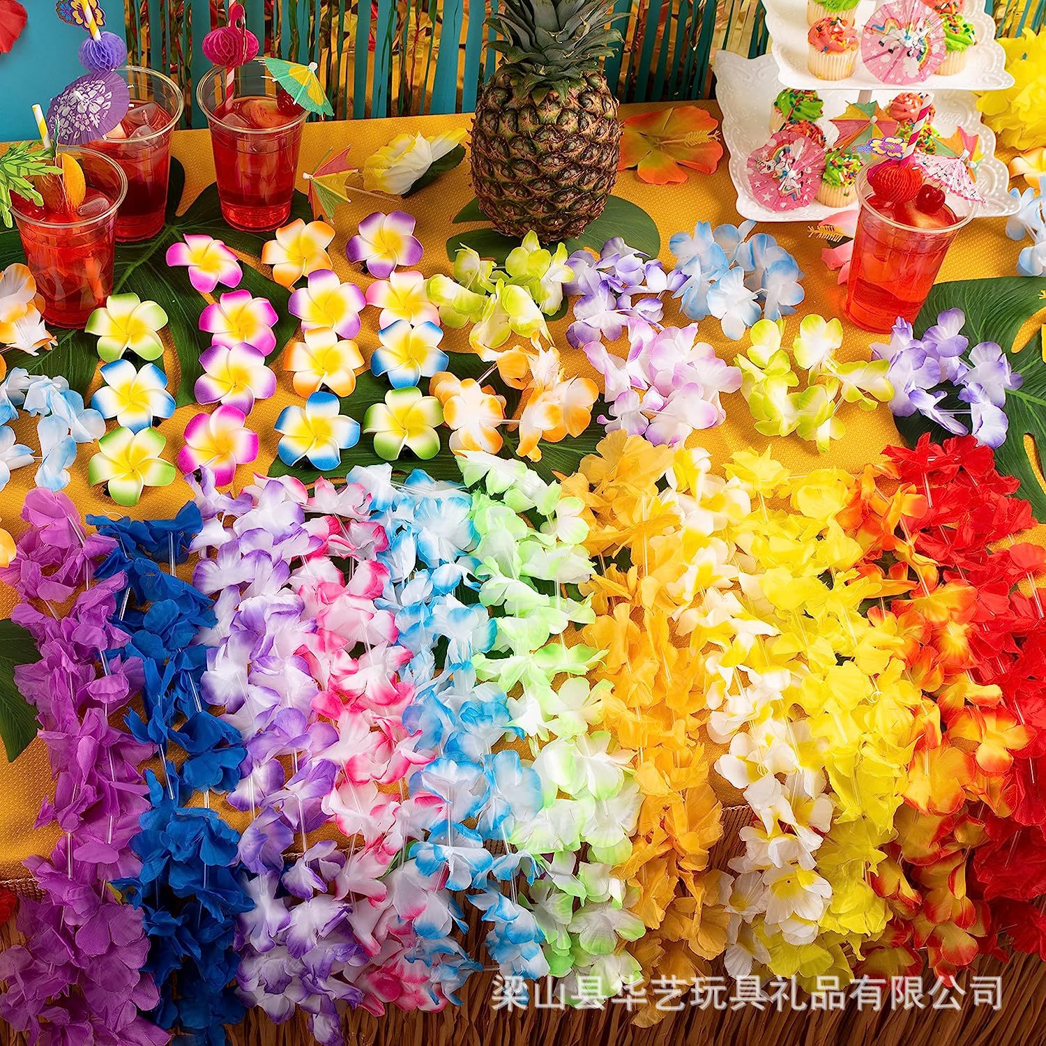 Hawaii Garland + horquilla combinación conjunto transfronteriza Venta caliente Internet celebridad huevo flor joyería fiesta playa guirnalda