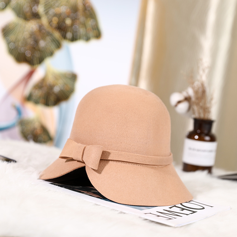 Sombrero de otoño e invierno pura lana estilo Coreano Japonés personalidad la moda brecha arco pequeño sombrero cúpula en stock al por mayor