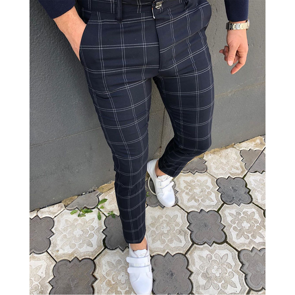 New Double Striped Checker Printed Summer Men's Casual Pants_voghion.com