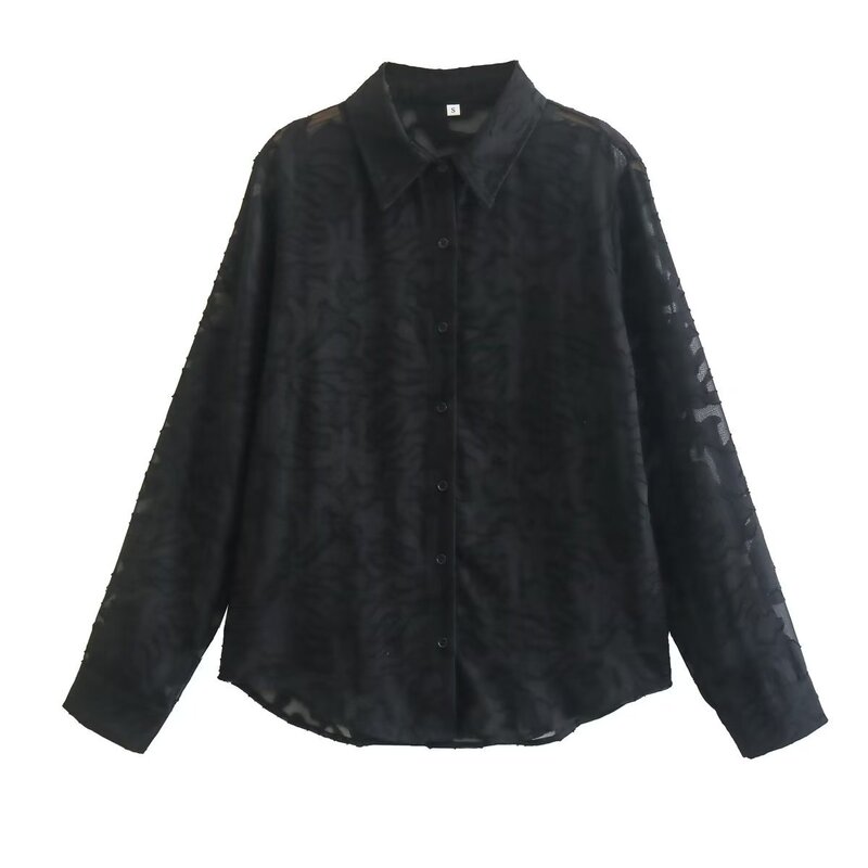 ZA & HM women's cross-border women's clothing European and American style ins style 2023 spring and summer jacquard black French mlb shirt Women's