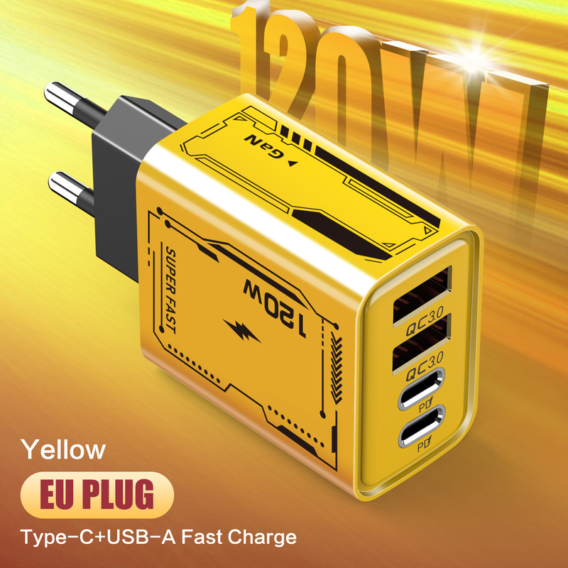 120W Dual Pd+ Dual USB Charger Suitable for Apple, Huawei and Xiaomi Mobile Phones, European, American and British Standard Type-C Charging Head