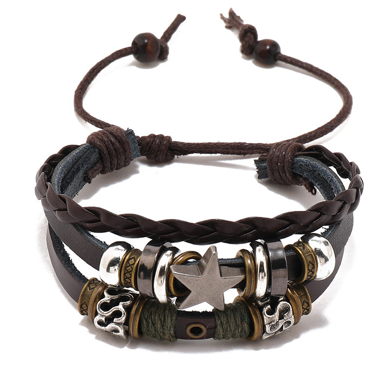 Cowhide Bracelet Genuine Leather Braided Bracelet Small Fish Star Multi-Layer Beaded Hand Ornament Gift Bracelets Cowhide Bracelet Genuine Leather Braided Bracelet Small Fish Star Multi-Layer Beaded Hand Ornament Gift Bracelets
