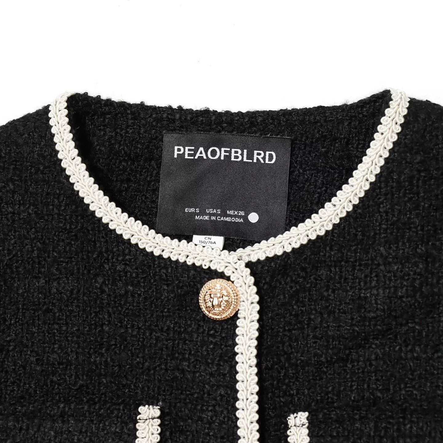 Велюровая куртка с круглым воротником, европейский/Chanel стиль, чёрная, XS–L