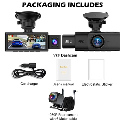 Cross-border 4K triple-camera dashcam with GPS tracking, wide-angle night vision, three-lens WIFI recorder, and reverse camera (Driving recorder) - 4k-triple-recording