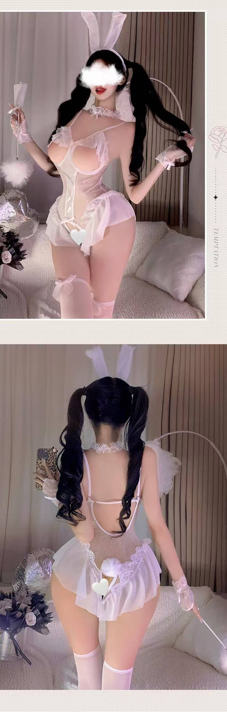 Bunny Girl Lace Jumpsuit Costume with Butterfly Stockings, One Size — detail image 6