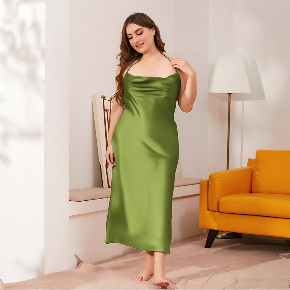 Pijamas de gran tamaño transfronterizos de color sólido de mujeres, cinturón cruzado, vestido de seda de hielo, ropa para el hogar, SQ2216