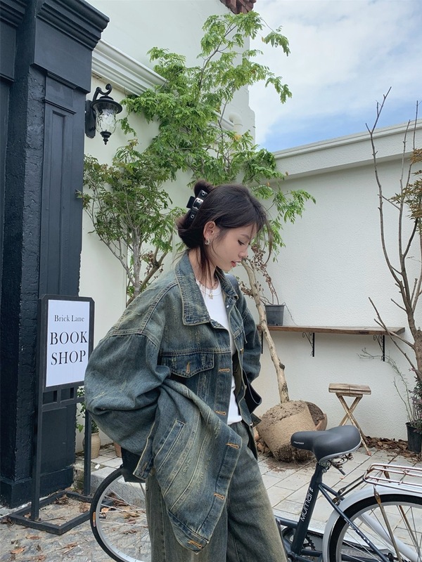 复古做旧牛仔外套女2025新款百搭宽松bf慵懒风盐系小个子春秋夹克|undefined