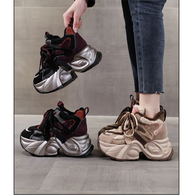 Giày sneaker nữ đế dày độn cao lót nhung mùa đông — Màu đen chi tiết 20