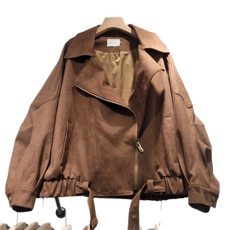 Retro Meirade de peluche corto abrigo curry mujer 2026 primavera nueva chaqueta de cuero de volador de locomotora