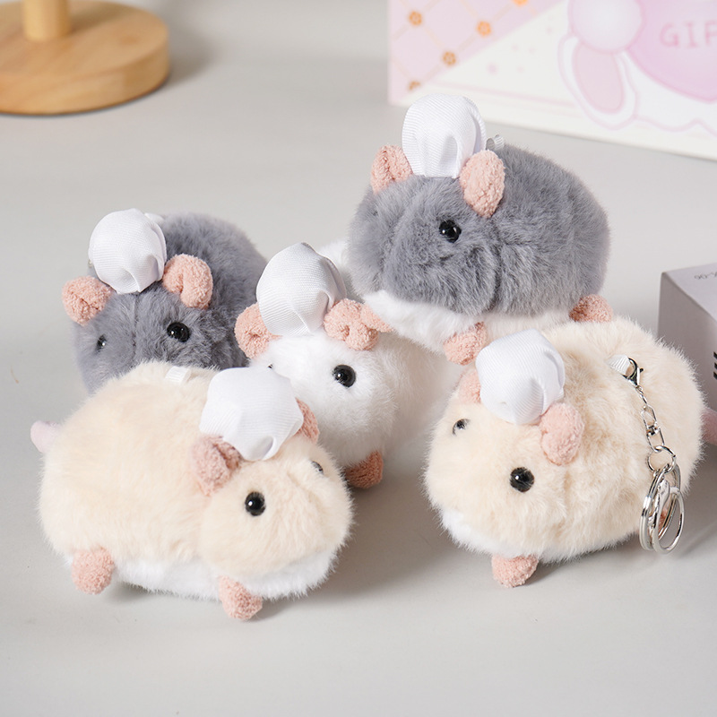 Adorable Pet Cute Flowery Rat Plush Doll Keychain Pendant Chef Rat Doll Birthday Gift Small Gift