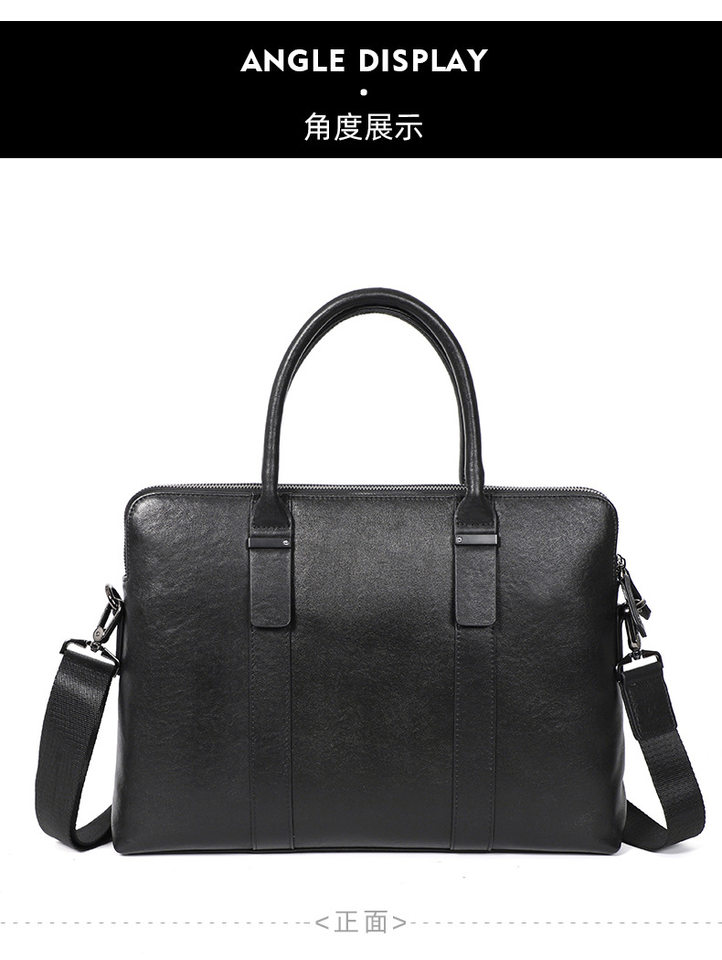 Túi xách tay nam công sở da bò thật hai ngăn khóa kéo, cặp mỏng đeo chéo một vai 39×7×29 cm — Màu đen chi tiết 11