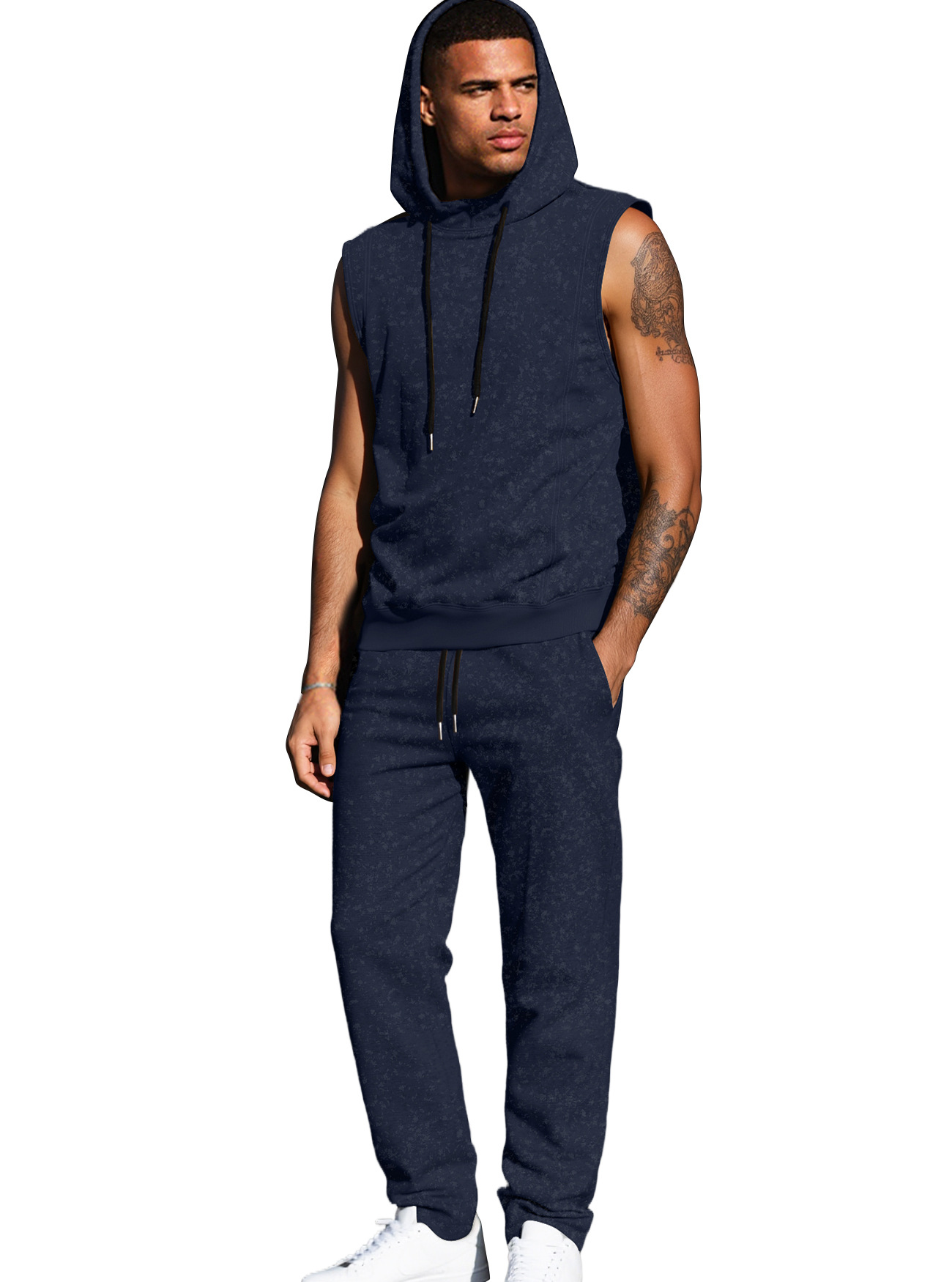 Nuevo transfronterizo Europa y América Amazon nuevo hacer vieja tendencia callejera pantalones deportivos casuales con capuz para hombres sin mangas suéter