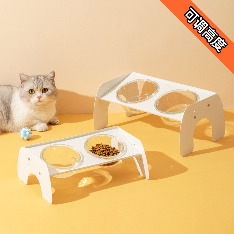 Gato Tazón tazón de vidrio para perros tazón de comida tazón doble tazón de comida protector columna cervical tazón de arroz gato tazón de arroz tazón de fuente para mascotas