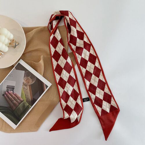 Spring New Red Pointed Double Satin Small Long Strip Hair Scarf Women Lightweight Version Japanese Matchable Summer Korean