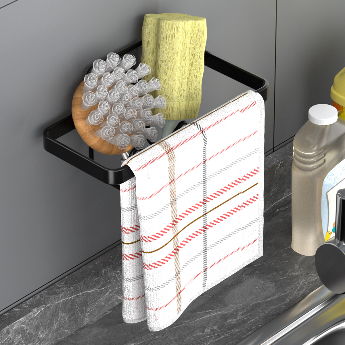 Transfronterizo sin perforación ranura de cocina estante de almacenamiento tipo pared esponja paño de drenaje rack de almacenamiento de tela limpia