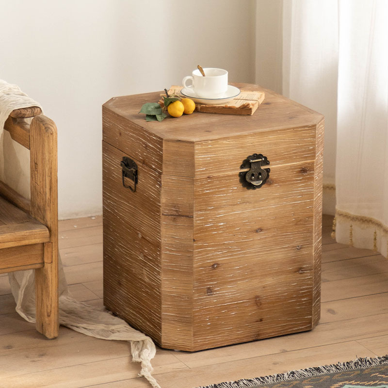 Retro solid wood sofa square side table small coffee table Wabi-sabi style distressed multifunctional storage storage box nightstand