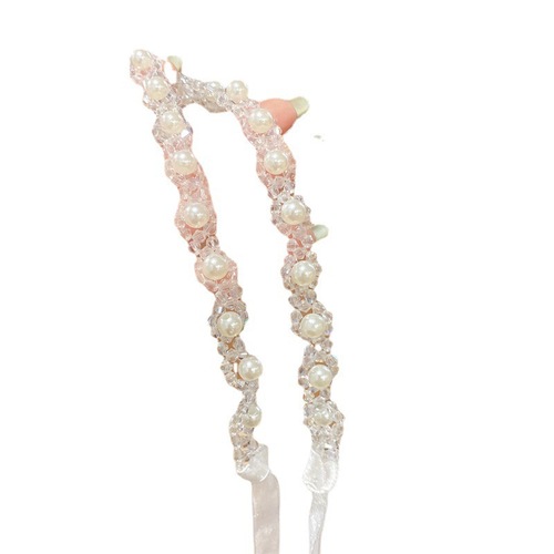 Adorable and sweet, ethereal little girl crystal pearl headband, ribbon butterfly bow hair tie, floating lace net child hair accessory