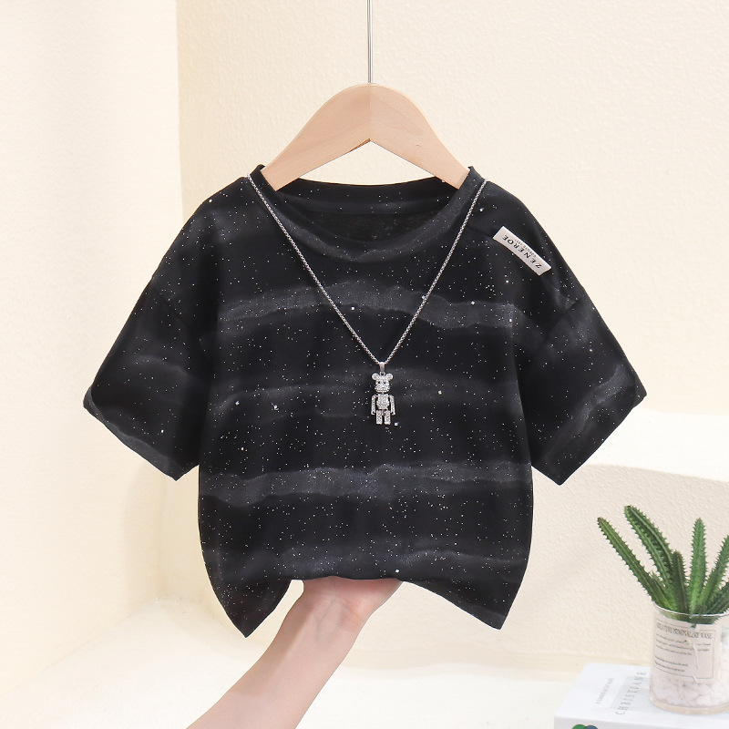 7837 Camiseta de manga corta de verano para niños 2025 nuevo estilo estilo occidental chico guapo moda camisa de media manga ropa de bebé