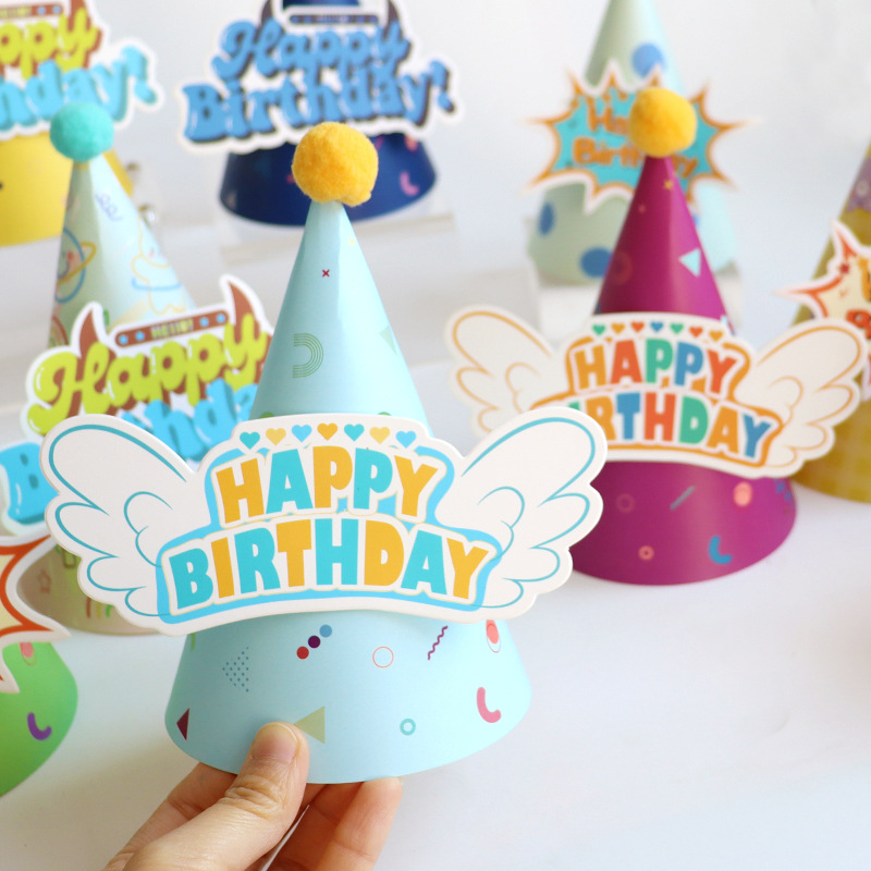Sombreros de cumpleaños de embalaje independiente, sombreros de fiesta, sombreros de punta, sombreros de fiesta para bebés, sombreros de pastel