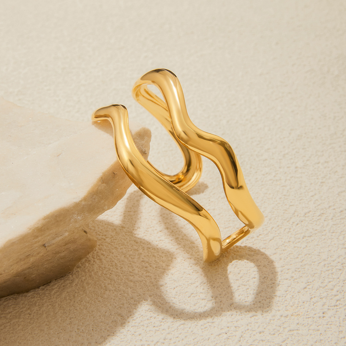 Minimalist 18K Gold Stainless Steel Glossy Line Double-layer Bracelet