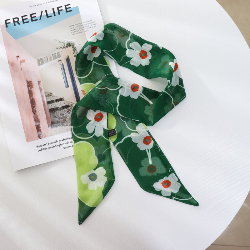 Verano delgada estrecha larga bufanda de seda Cinturón Verde banda de pelo cinta corbata bolsa accesorios de gasa decorativa trenzada corbata de pelo
