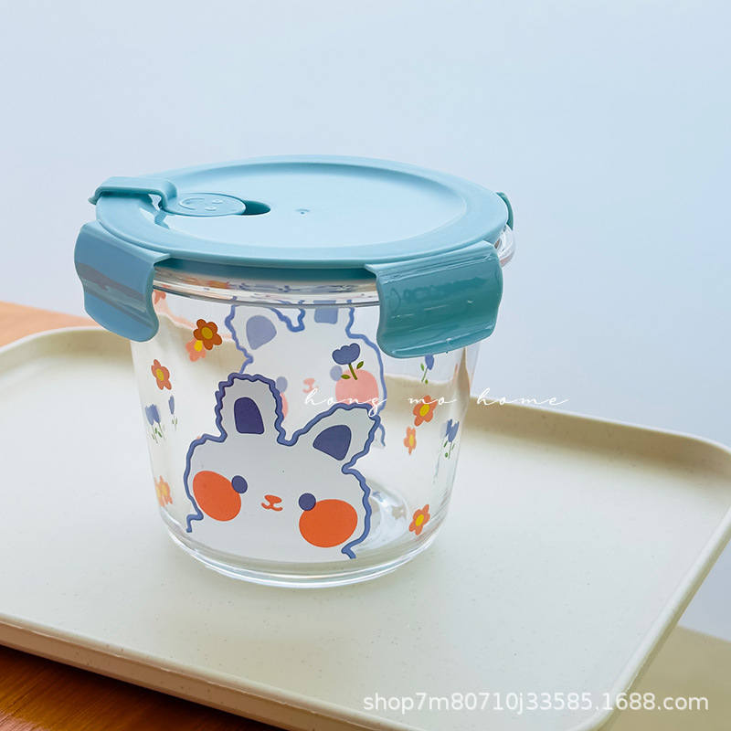 Tazón de sopa redondo de vidrio sellado de grado alimenticio resistente a altas temperaturas caja de preservación de microondas conjunto de caja de almuerzo sellado de preservación de fresco