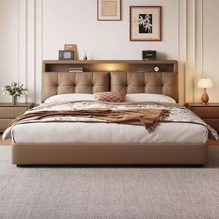 Bedside Storage Leather Bed Multi-Functional Drawer European Style Soft Package Master Bedroom Double Bed Wedding Bed Air Pressure Bed