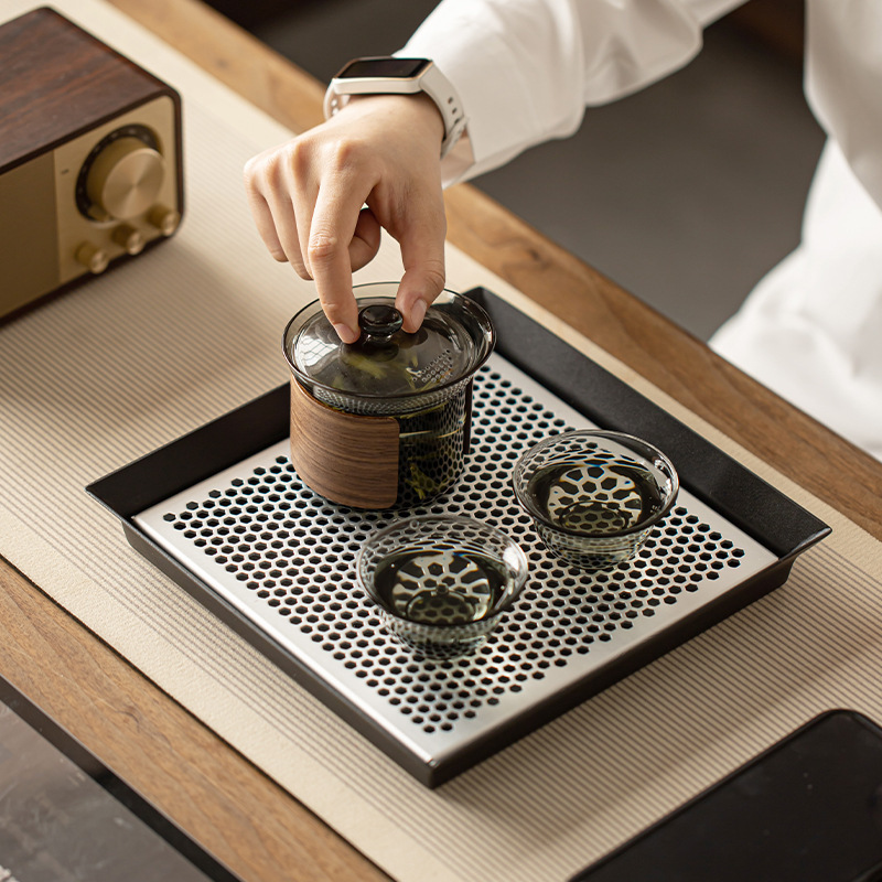 鉄製四角ポット乾燥茶トレイ水貯蔵フィルターティーテーブルアルミ新中国風排水小型ティートレイ|undefined