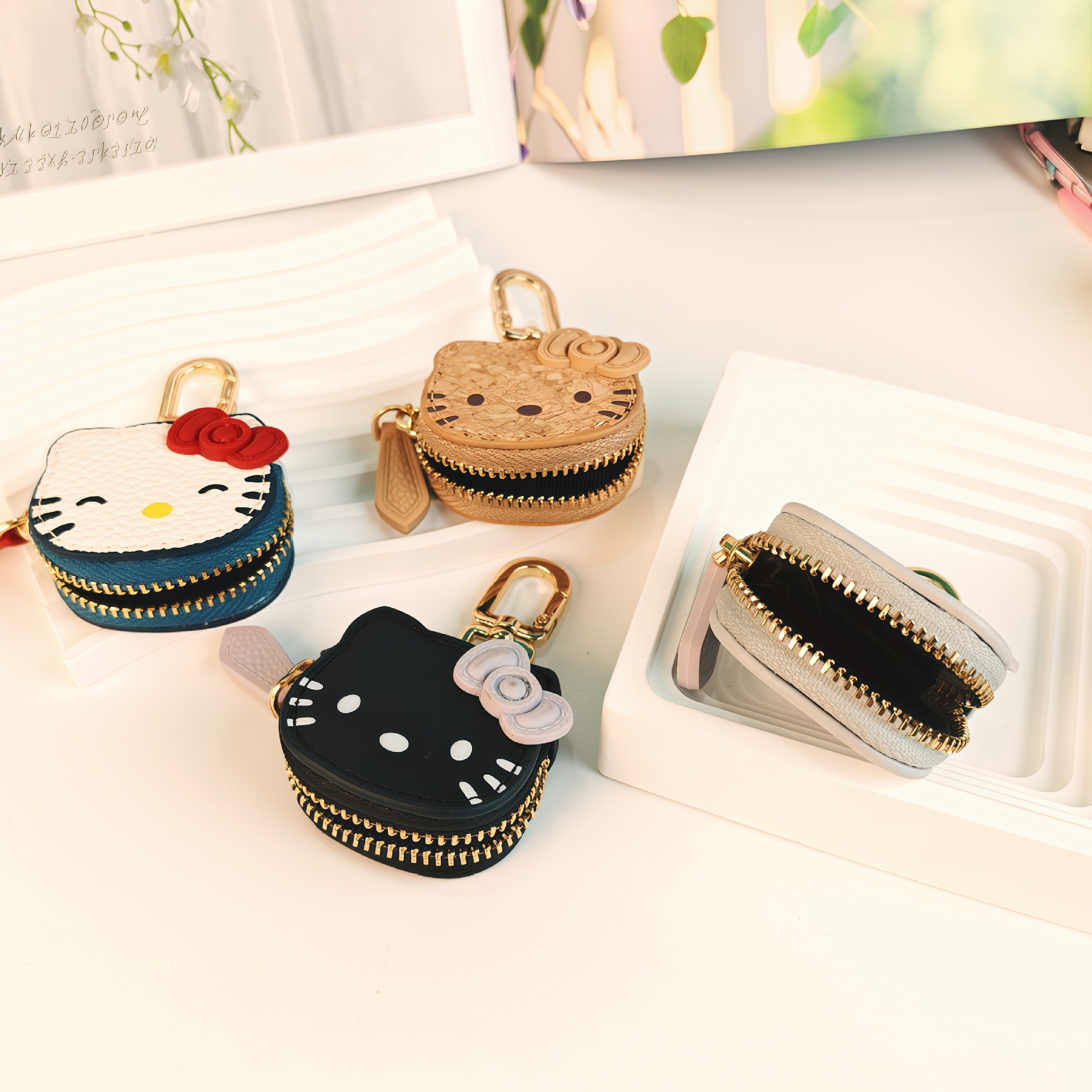 Niños interesantes lindos bolsos de gatos colgantes nicho dulce bolsas de llaves de moda caricatura Kitty colgantes kt gatos llaveros