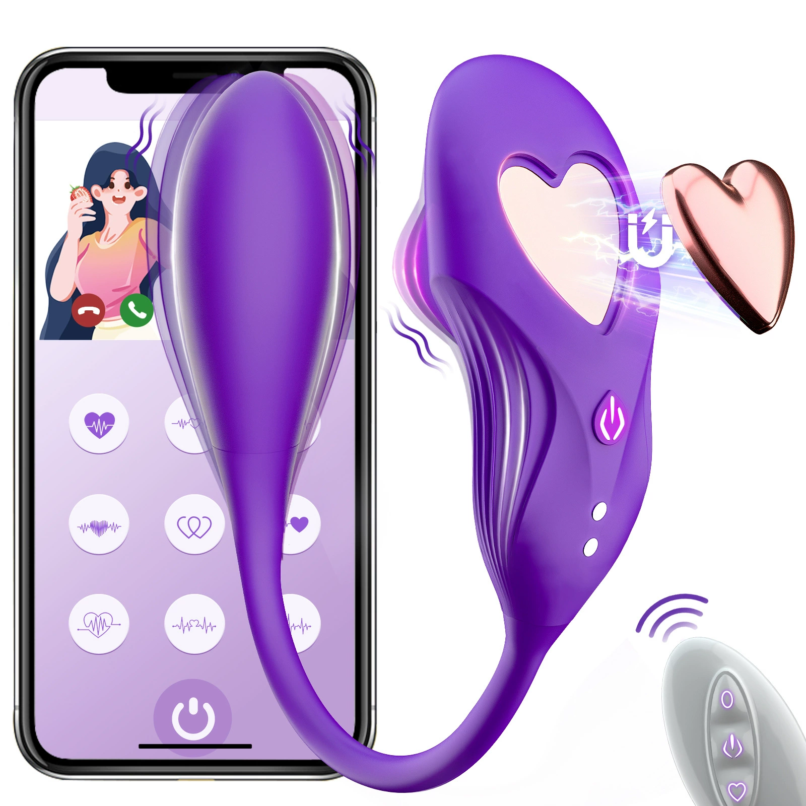 Wearable Wave Vibrator, App-Interactive Mini, Flirting Remote, Rose/Purple/Green