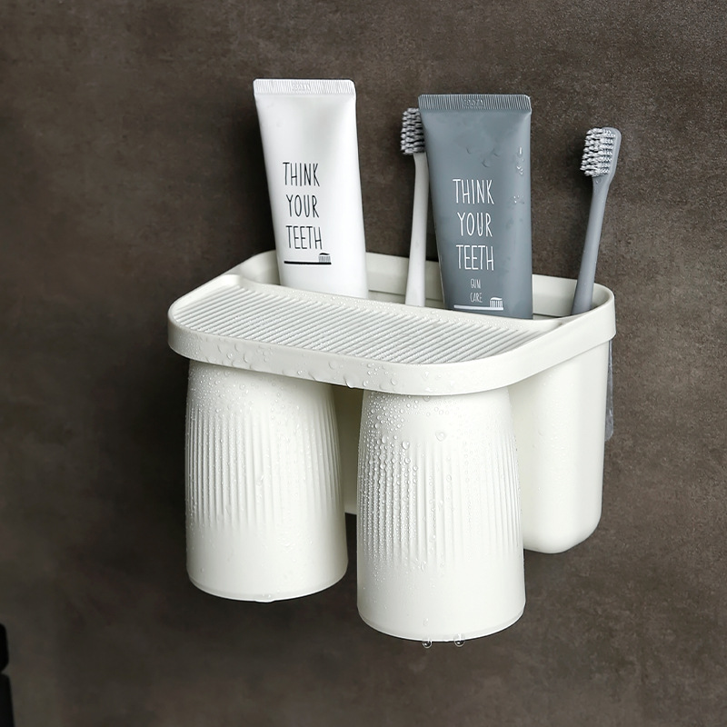 [Titular de cepillo de dientes] Japonés de alto grado cepillo de dientes rack ponche libre enjuague bucal magnético Copa rack montado en la pared rack