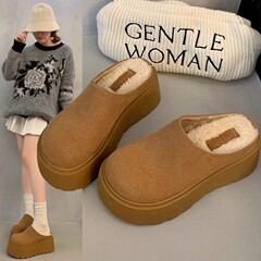 真皮厚底勃肯鞋女2025新款小个子增高包头半拖鞋一脚蹬外穿棉拖鞋
