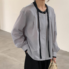綿の繭のシンプルな衝突色はシフォンの灯籠の袖のシャツを率いてゆったりとしています。