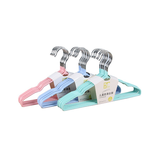 批发加粗浸塑衣撑带凹槽防滑家用儿童衣架干湿两用晾衣架