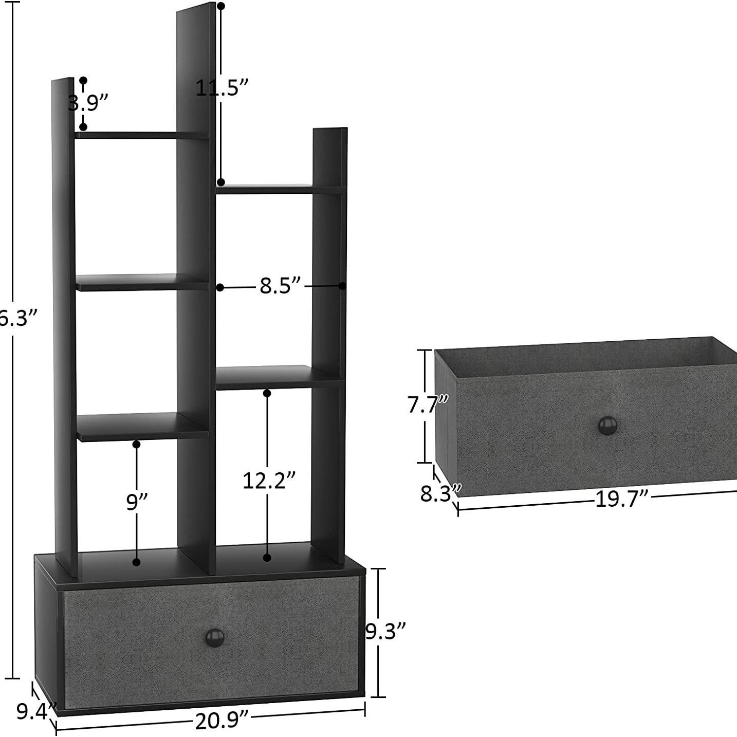 Industrial 7 Open Bookshelf Freestanding Bookshelf with Storage Shelves Display Rack for Study Room Furniture