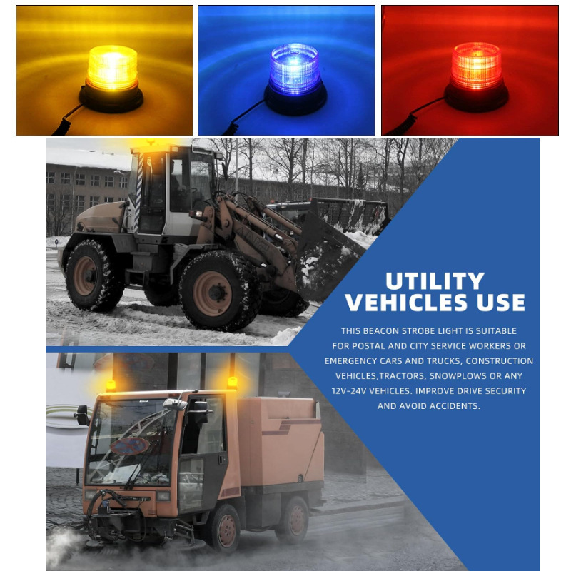 Car Strobe Warning Light 10-80V Small Yellow Light for Construction Vehicles, Forklifts, and Emergency Vehicles Roof Lights