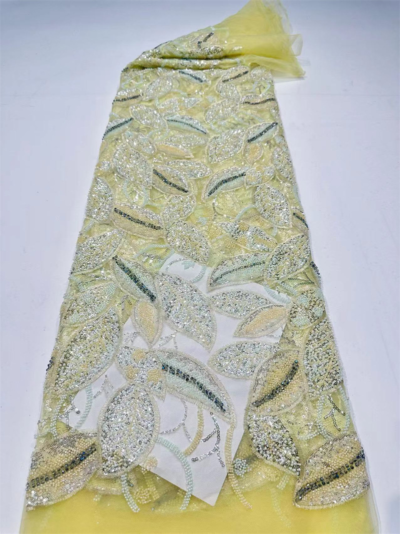 Hoja pesada planta flor de encaje tejido bordado Gao Ding ligero vestido de boda lujoso vestido de cena vestido vestido vestido de tela