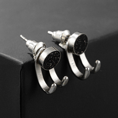Men's Trendy Personality Earrings, Black Agate Couple Earrings for Women,  New Arrival Fashion