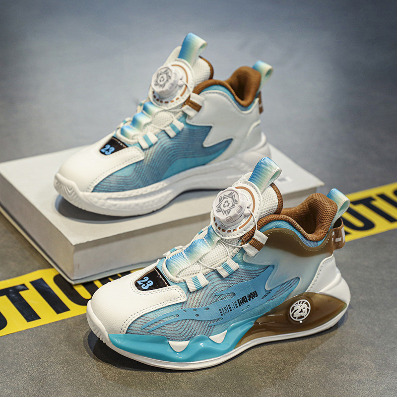 Zapatos de botón giratorio para niños zapatos deportivos 2025 nuevos zapatos de baloncesto infantiles primavera y otoño zapatos para niños guapos zapatos para correr