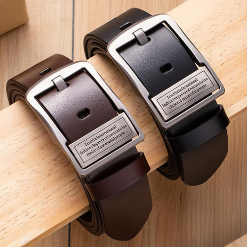 Men's Genuine Leather Belt Retro Calfskin Pin Buckle Belt Double Head Business Casual Versatile Trouser Belt