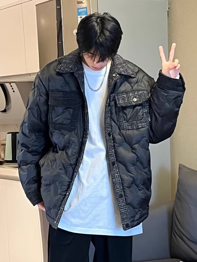 Estilo coreano solapa otoño e invierno abrigo nuevo estilo a cuadros estilo Chanel abrigo de pan de los hombres de moda casual engrosada abrigo cálido