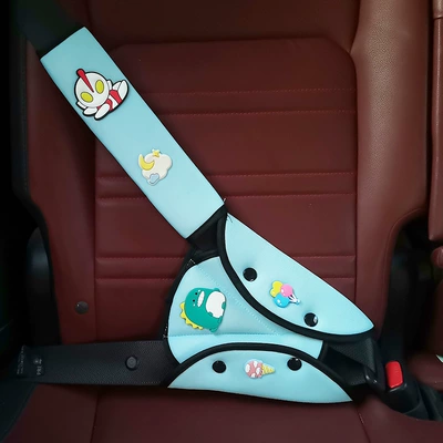 Children's Car Seatbelt Adjuster Anti-Neck-Strangling Shoulder Pad Set for Car Use, Universal Adjustable Device for Rear Seat Babies (Seat belt shoulder pad) - ultraman-flying-blue-suit