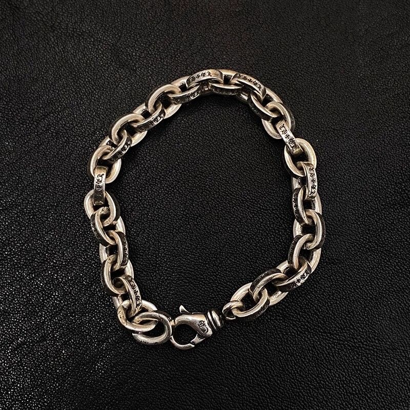 925 Sterling Silver CH Crow Thick Letter Bracelet Retro Old Lettering European and American Domineering Same Style for Men and Women Couples