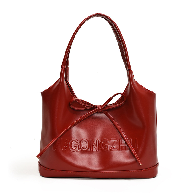 Luxury Large Capacity Red Handbag For Women 2025 New Autumn/Winter Shoulder Tote Bag Niche Designer Bridal Wedding Bag - Thumbnail 5