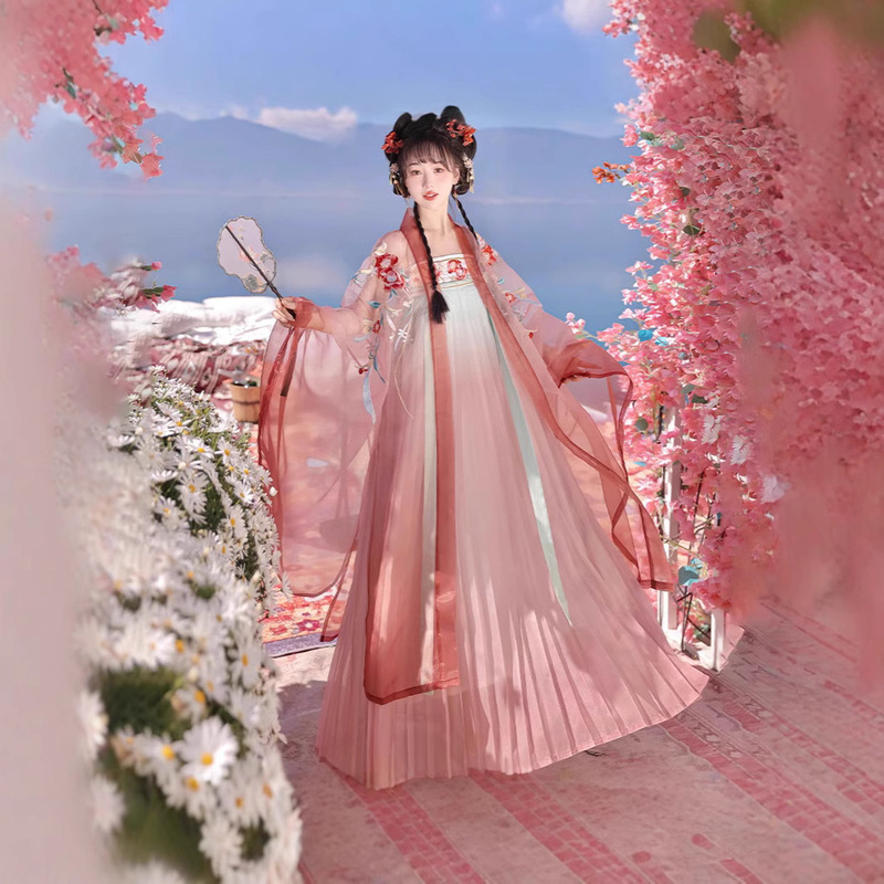 Tang-made Adult Heavy Embroidered Chebula Skirt Chest-length Hanfu Women's Improved Fairy-style suit for Spring, Summer and Autumn Daily Wear Tang-made Adult Heavy Embroidered Chebula Skirt Chest-length Hanfu Women's Improved Fairy-style suit for Spring, Summer and Autumn Daily Wear