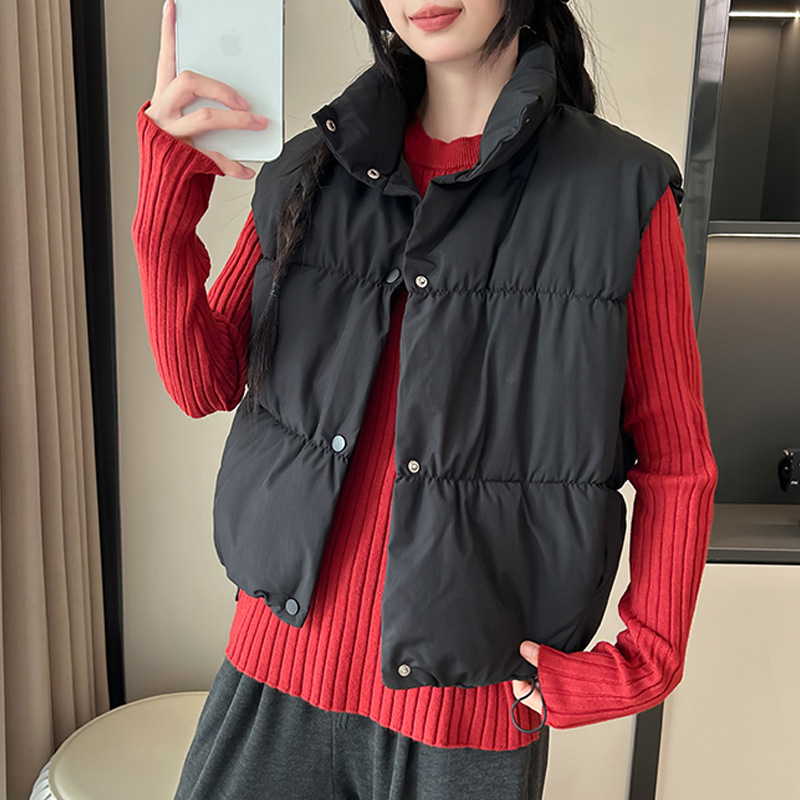 2025 otoño y invierno nuevo chaleco de cuello vertical, estilo holgado, estilo corto chaleco casual chaleco de chaleco de mujer
