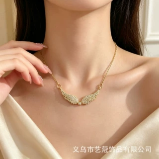 轻奢满锆翅膀项链双色镶锆羽翼锁骨链小众设计女士跨境配饰批发