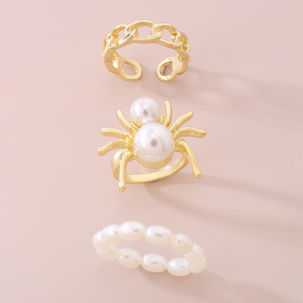Fashion Female Simulated Pearl Creative Chain Spider Alloy Ring display picture 4